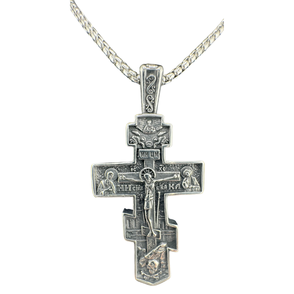 Divine Glitter: Stainless Steel Orthodox Cross Pendant with Chain Divine Glitter: Stainless Steel Orthodox Cross Pendant with Chain